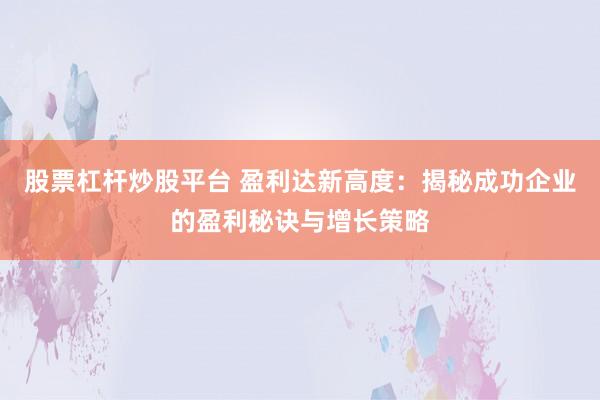 股票杠杆炒股平台 盈利达新高度：揭秘成功企业的盈利秘诀与增长策略