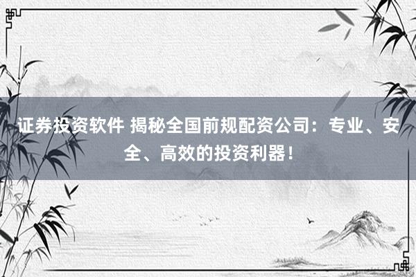 证券投资软件 揭秘全国前规配资公司：专业、安全、高效的投资利器！