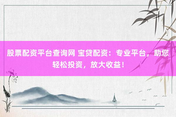 股票配资平台查询网 宝贷配资：专业平台，助您轻松投资，放大收益！