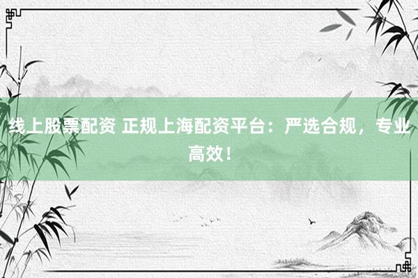 线上股票配资 正规上海配资平台：严选合规，专业高效！