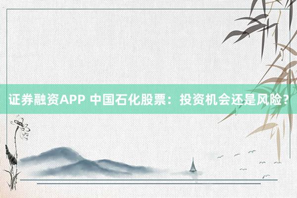 证券融资APP 中国石化股票：投资机会还是风险？