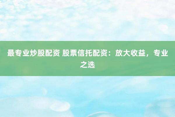 最专业炒股配资 股票信托配资：放大收益，专业之选