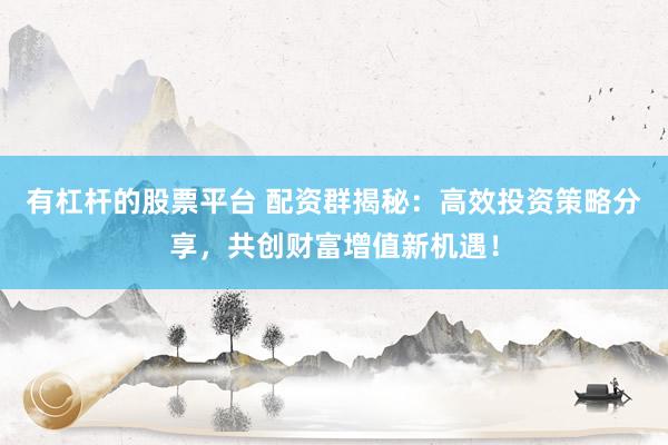有杠杆的股票平台 配资群揭秘：高效投资策略分享，共创财富增值新机遇！