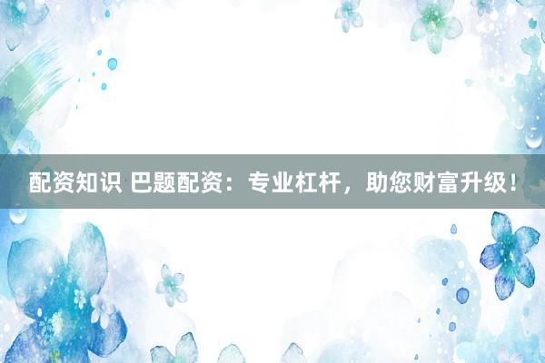 配资知识 巴题配资：专业杠杆，助您财富升级！