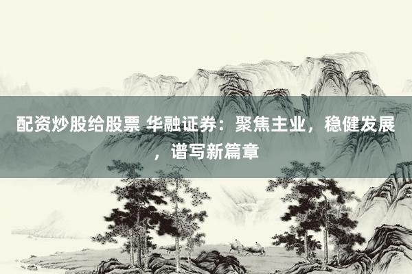 配资炒股给股票 华融证券：聚焦主业，稳健发展，谱写新篇章