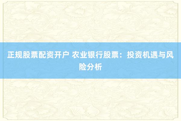 正规股票配资开户 农业银行股票：投资机遇与风险分析