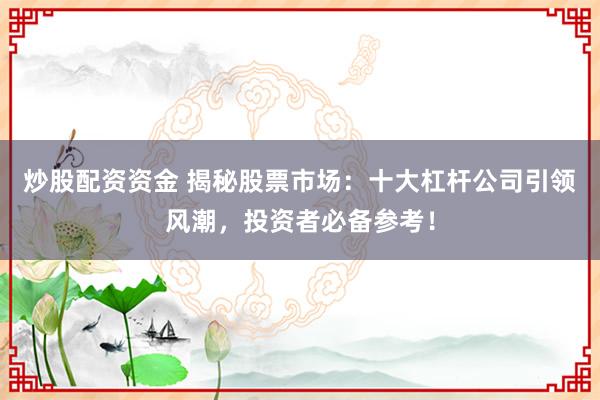 炒股配资资金 揭秘股票市场:十大杠杆公司引领风潮,投资者必备参考!