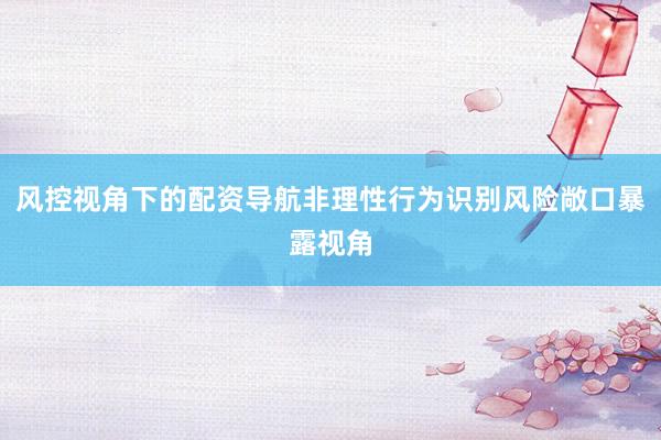 风控视角下的配资导航非理性行为识别风险敞口暴露视角