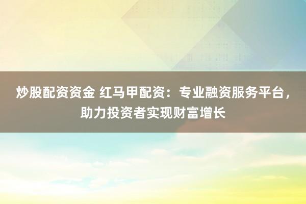 炒股配资资金 红马甲配资：专业融资服务平台，助力投资者实现财富增长